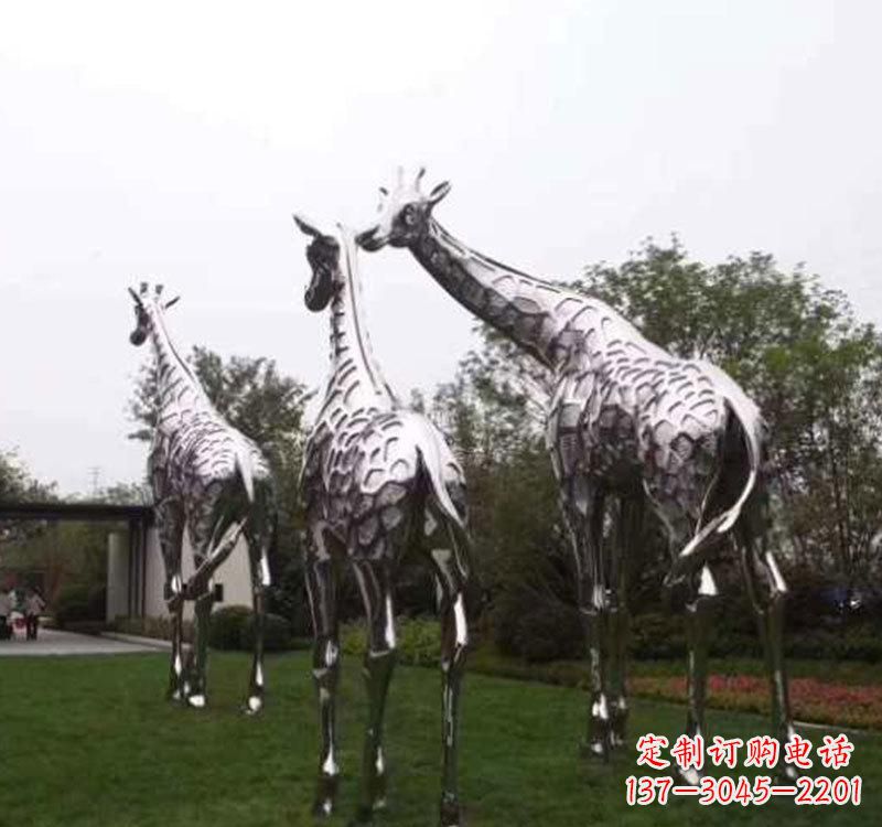 河南精美的不锈钢大型长颈鹿雕塑