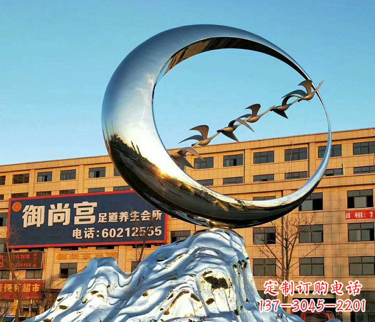 河南不锈钢大雁和假山街边景观雕塑