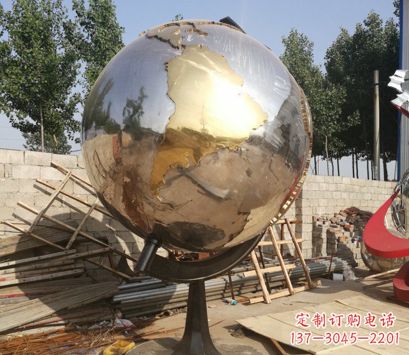 河南不锈钢地球仪校园雕塑_2