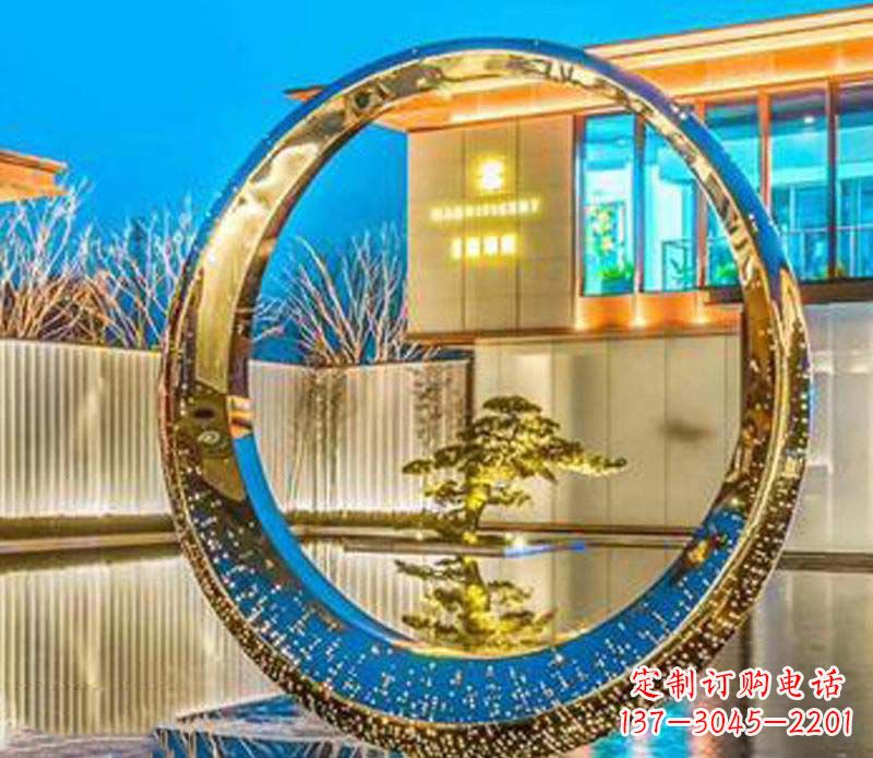 河南精美不锈钢灯饰圆环雕塑