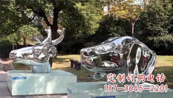 河南动物十二生肖头像不锈钢雕塑