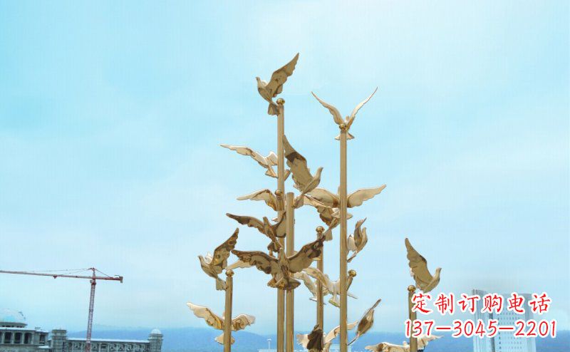河南不锈钢飞翔的鸽子雕塑传递自由、和平的美好祝愿