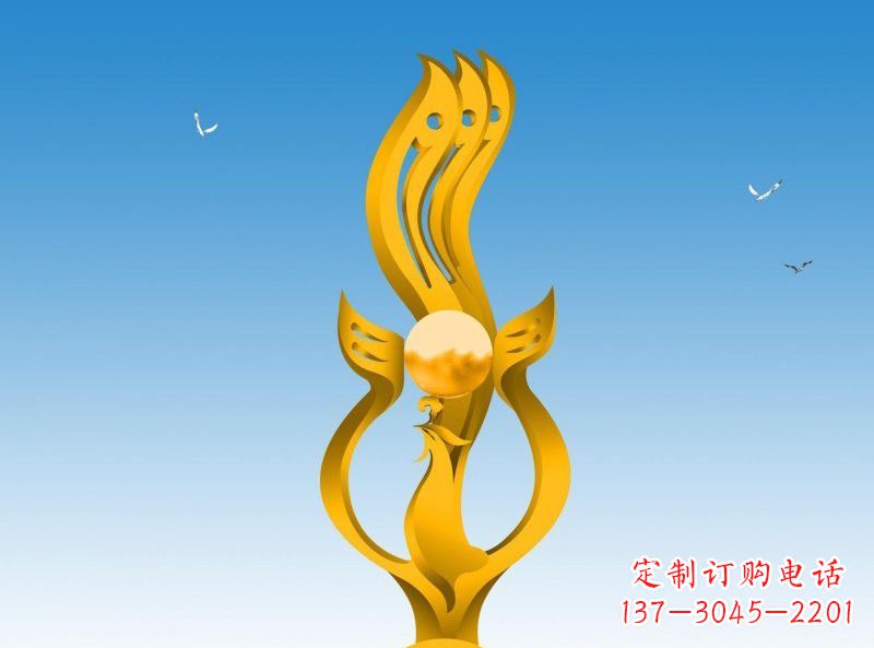 河南不锈钢凤凰雕塑灿烂外形,精美艺术