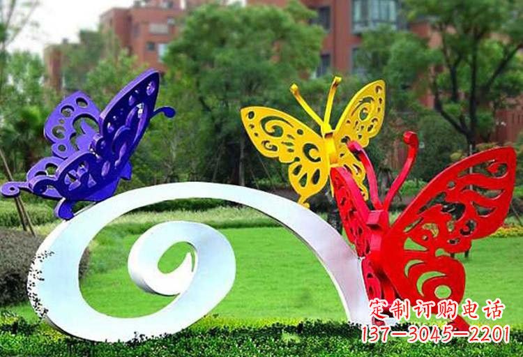 河南彩色蝴蝶雕塑,点亮不锈钢公园