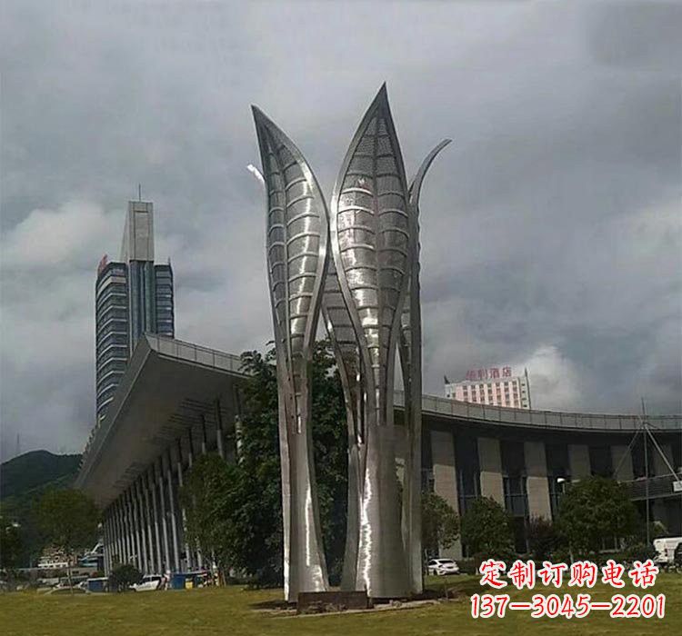 河南不锈钢公园大型抽象树叶雕塑
