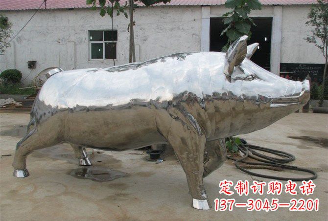 河南不锈钢公园动物猪雕塑