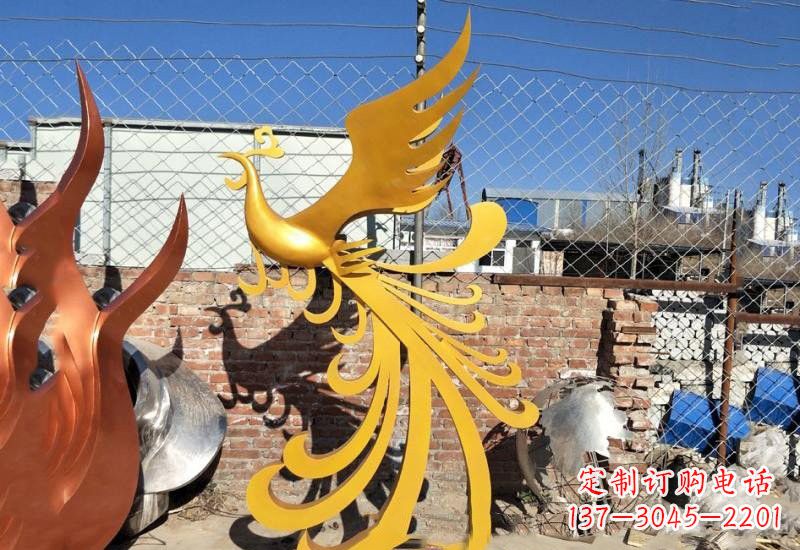 河南不锈钢公园金色凤凰雕塑