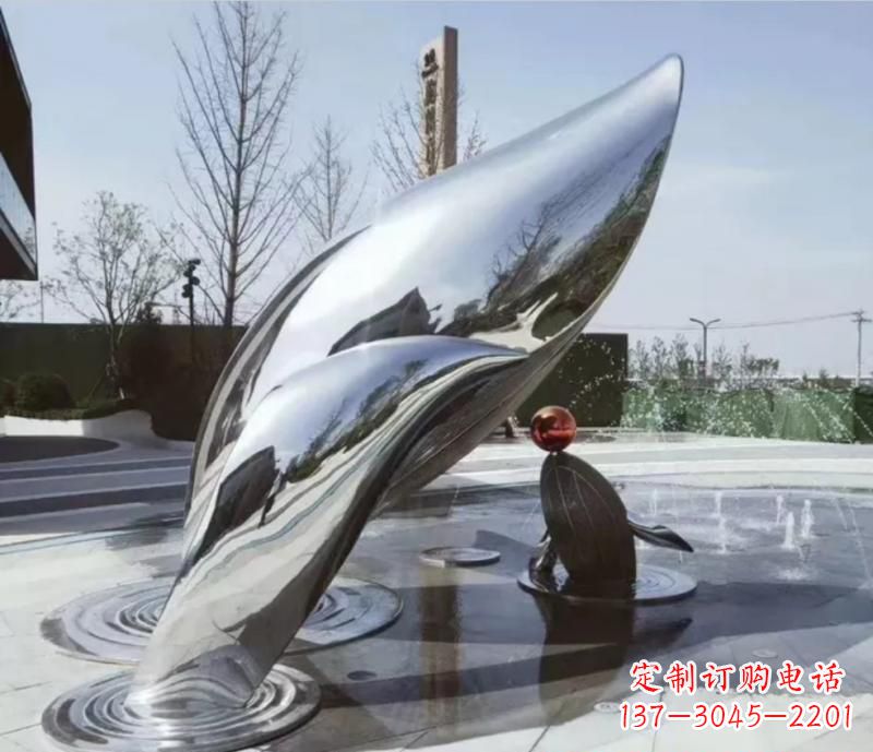 河南不锈钢公园镜面海豚雕塑