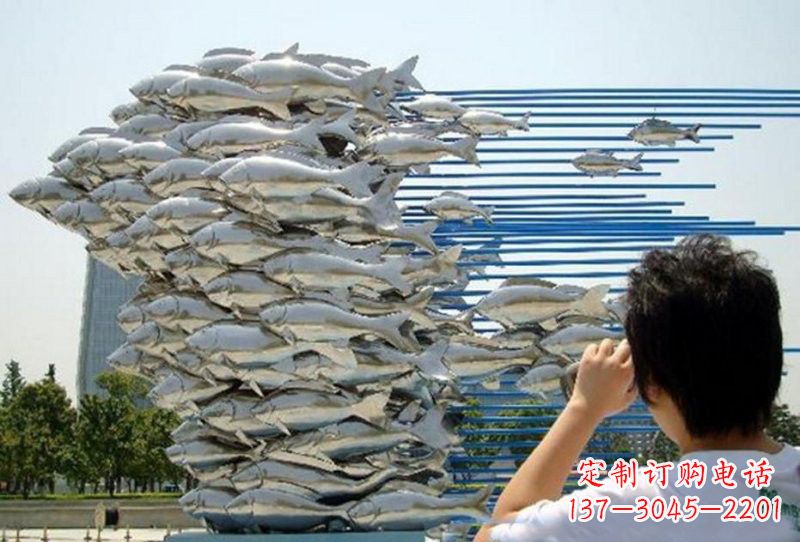 河南不锈钢公园鲤鱼群雕塑
