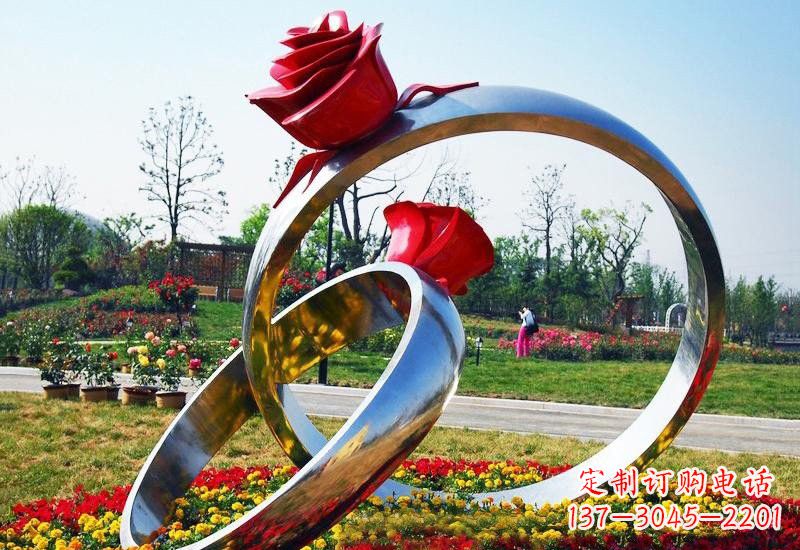 河南不锈钢公园玫瑰花戒指雕塑精致精美的礼物
