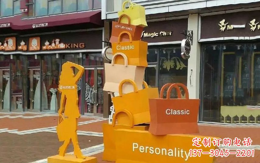 河南不锈钢购物袋步行街景观雕塑