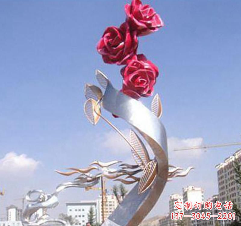 河南不锈钢玫瑰雕塑,点缀广场景观