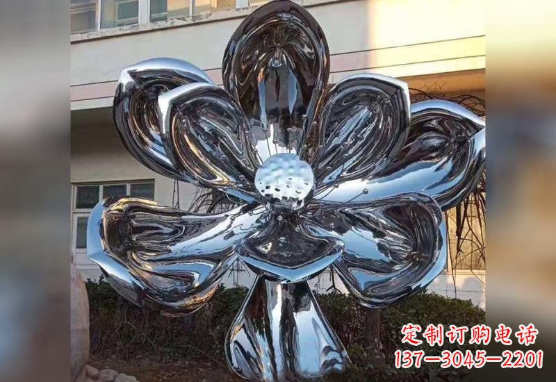 河南不锈钢广场镜面莲花雕塑精美外形,传承佛教文化