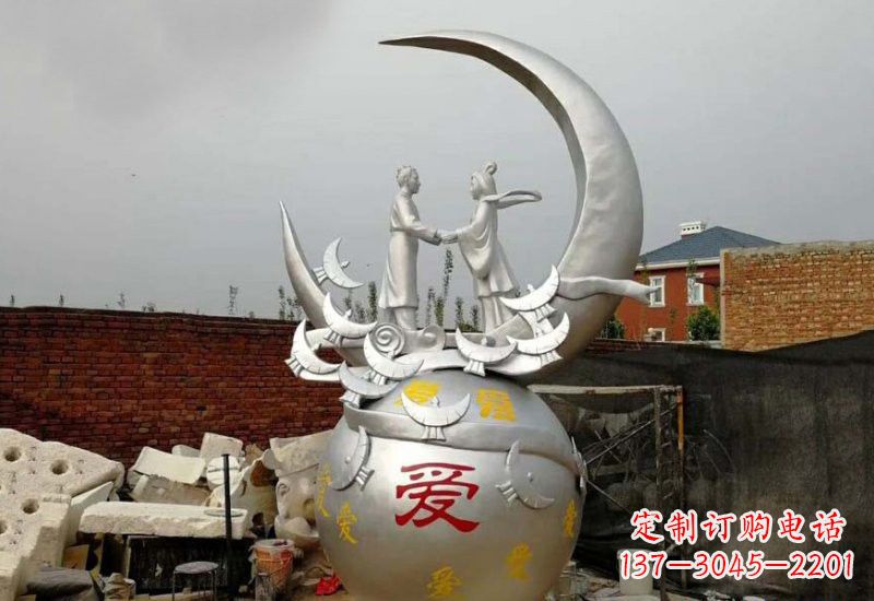 河南牛郎织女传说的不锈钢雕塑
