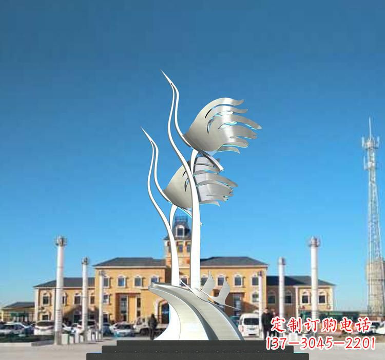 河南不锈钢广场仙鹤雕塑