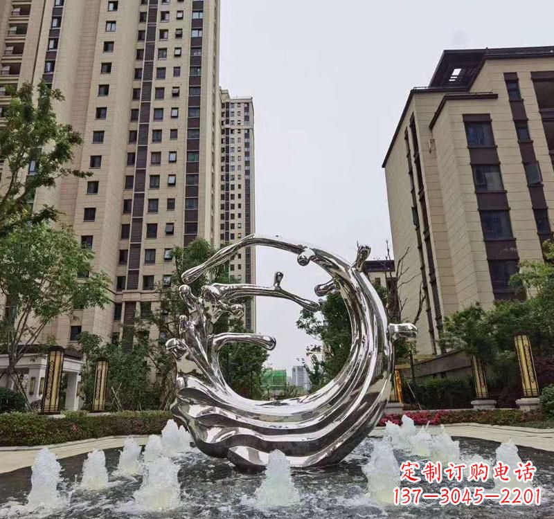 河南不锈钢海浪喷泉雕塑精美雕刻,灿烂绚烂