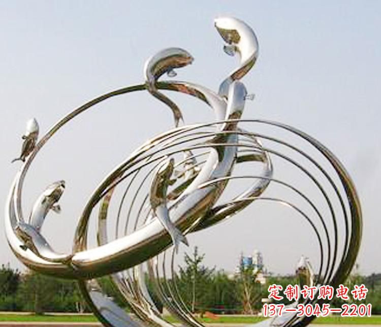 河南不锈钢海豚雕塑美丽而又神秘
