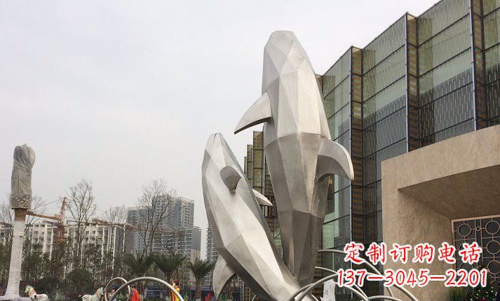 河南不锈钢海豚喷泉雕塑精美的海洋之美