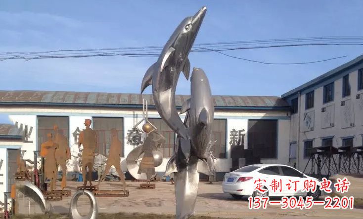 河南不锈钢海豚嬉戏雕塑精美的艺术视觉