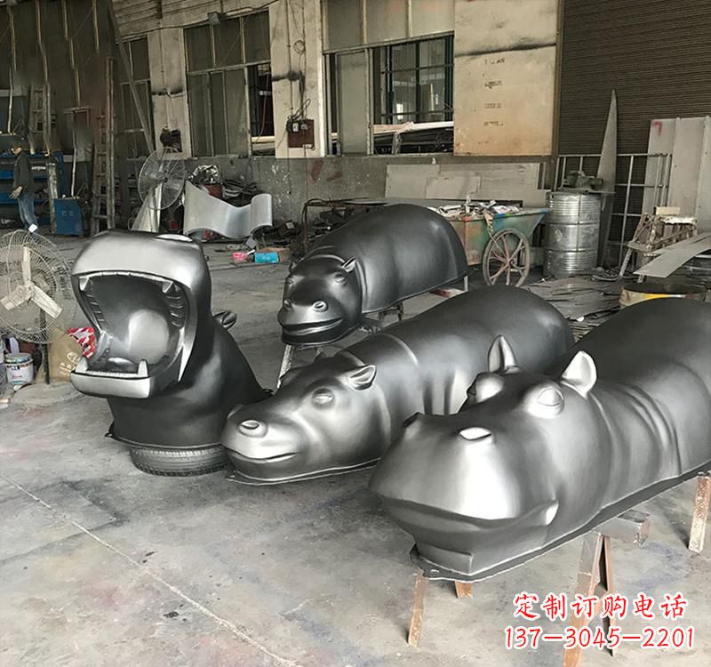 河南静态之美22英寸不锈钢河马雕塑