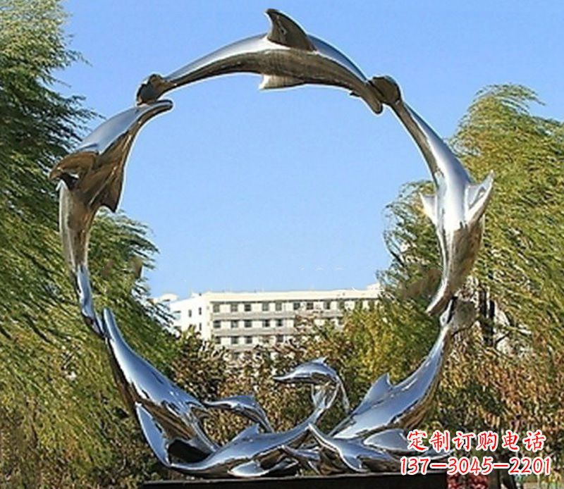 河南不锈钢景观海豚雕塑 (2)