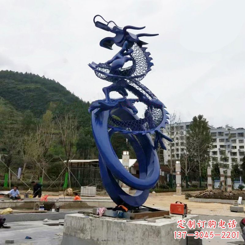 河南不锈钢景观龙雕塑-公园园林铁艺动物景观标识