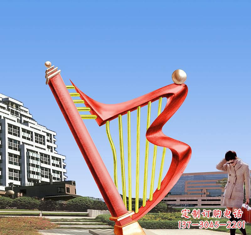 河南不锈钢竖琴雕塑把旋律汇聚成艺术精品