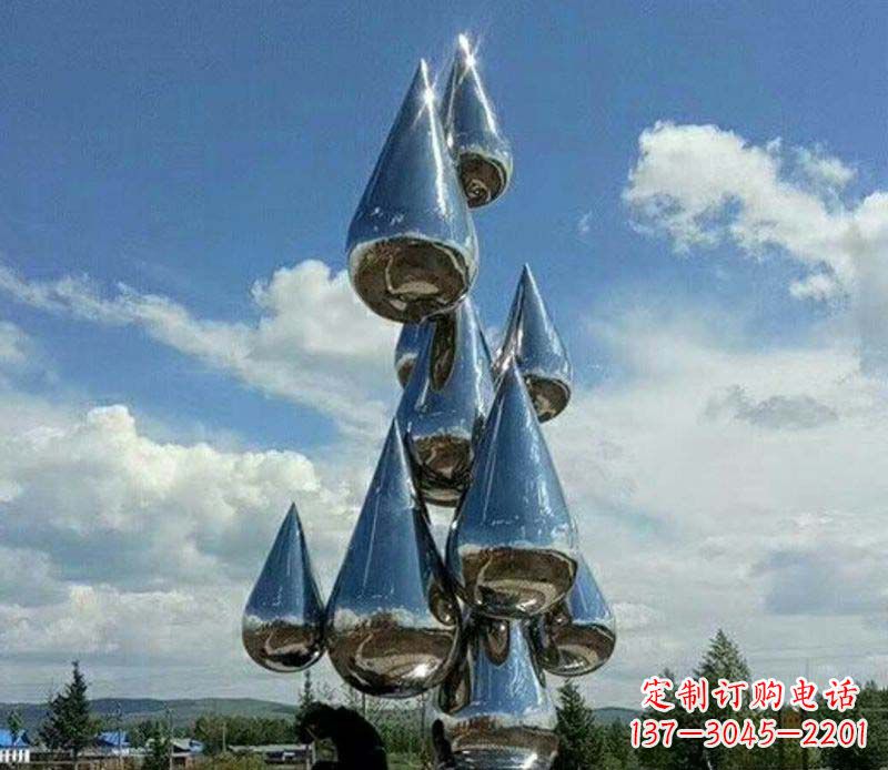 河南不锈钢镜面大型水滴雕塑——艺术精美、精致优雅
