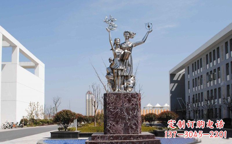 河南不锈钢老师和学生雕塑