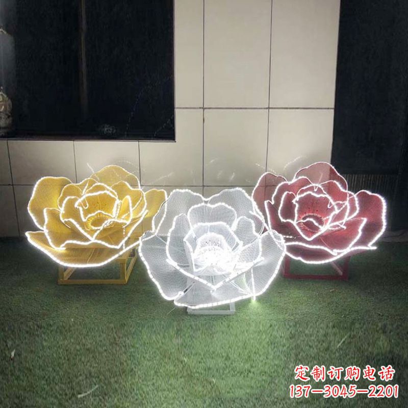 河南精美不锈钢玫瑰花灯光雕塑