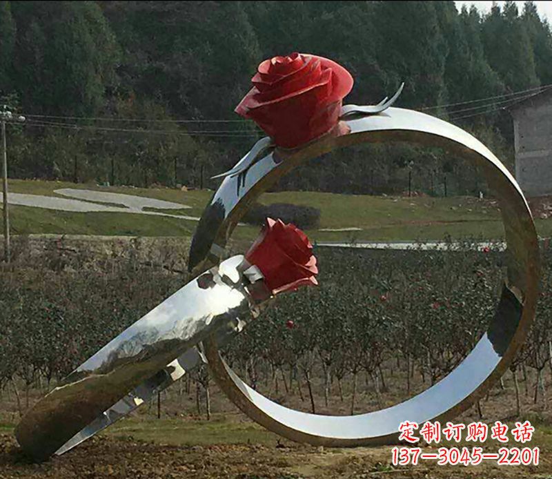 河南不锈钢玫瑰雕塑精美的艺术珍品