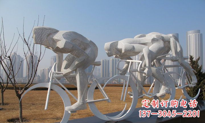 河南展现运动风采的不锈钢自行车雕塑