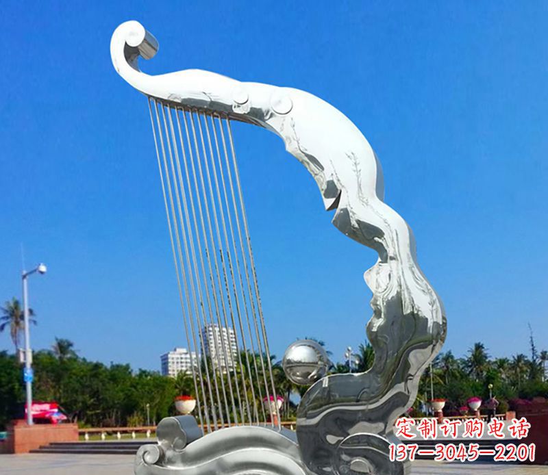 河南不锈钢竖琴乐器雕塑
