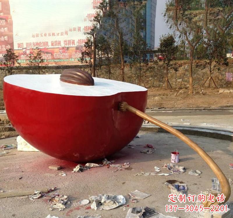 河南不锈钢现代广场大型苹果雕塑