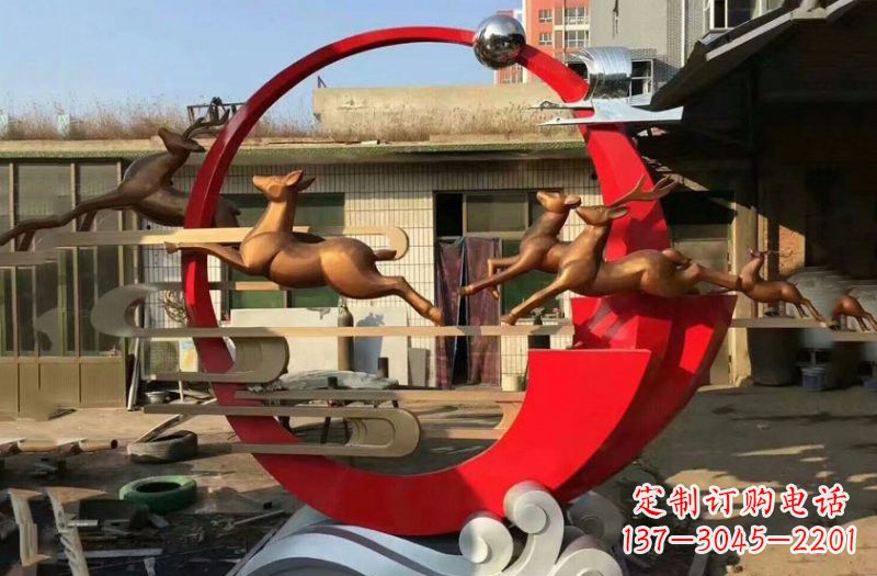 河南不锈钢祥云梅花鹿雕塑