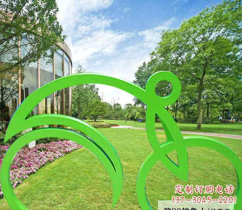 河南不锈钢荧光绿骑自行车雕塑