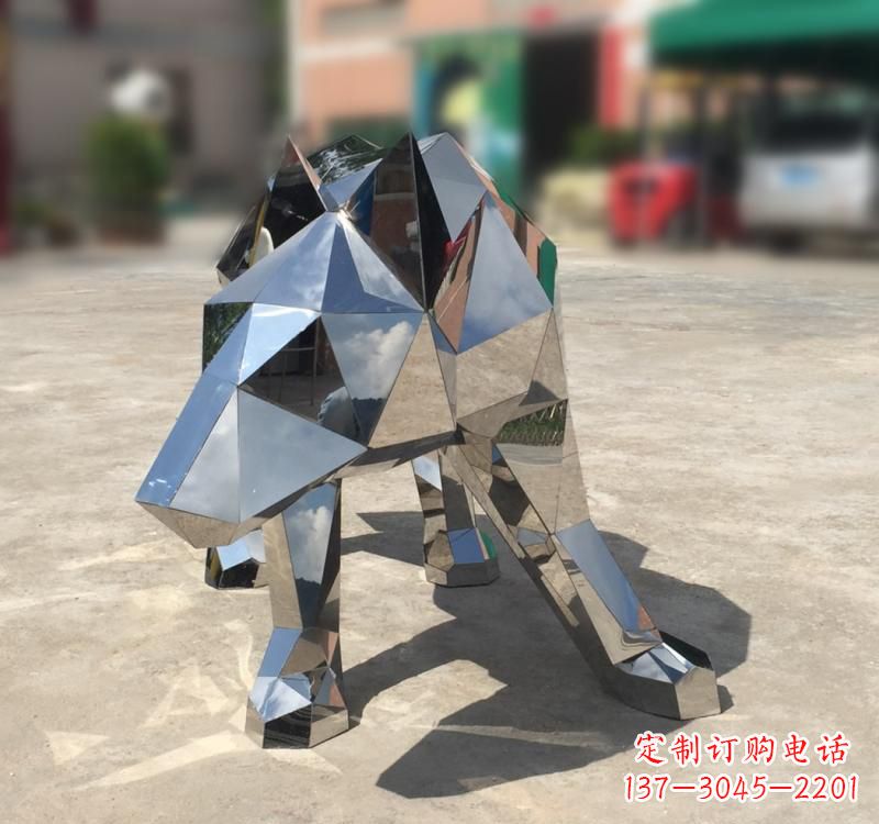 河南不锈钢园林动物几何狼雕塑