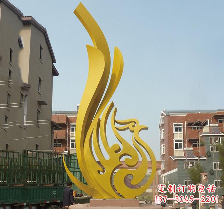 河南静谧的凤凰不锈钢园林雕塑