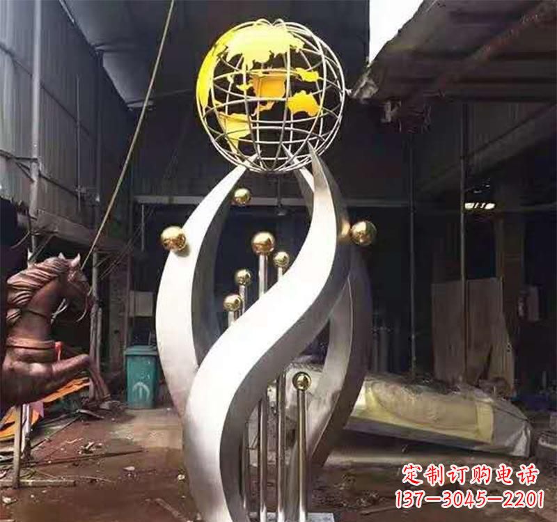 河南不锈钢转动地球仪雕塑——传承地球文明