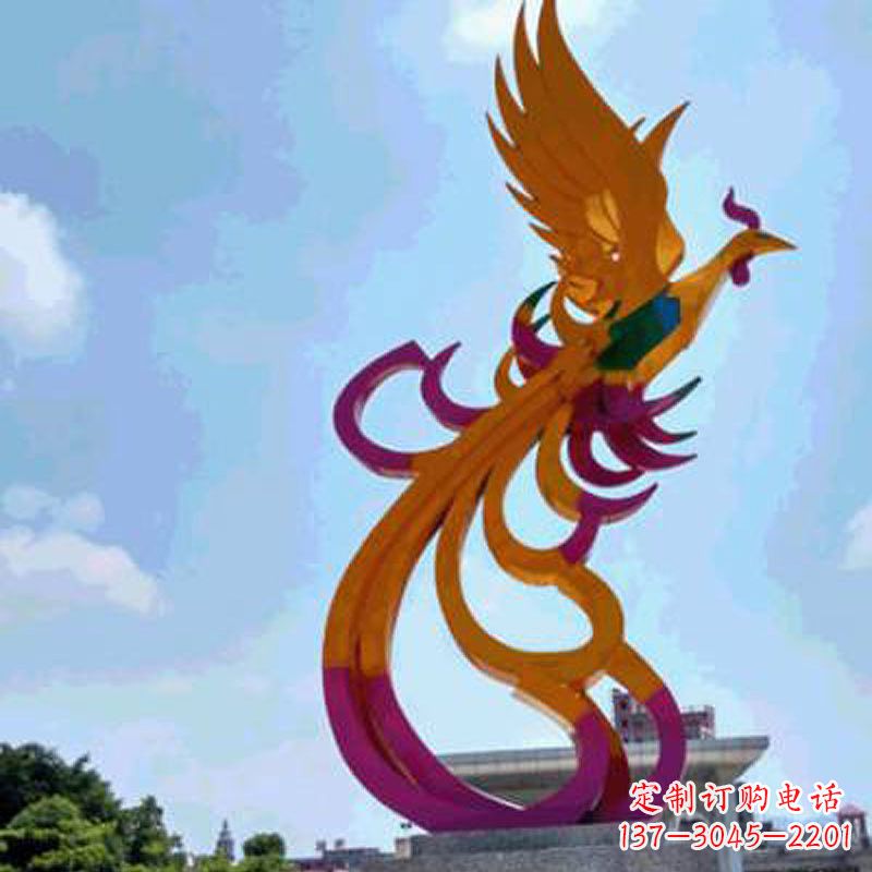 河南彩绘凤凰不锈钢雕塑-城市标识景观动物雕塑
