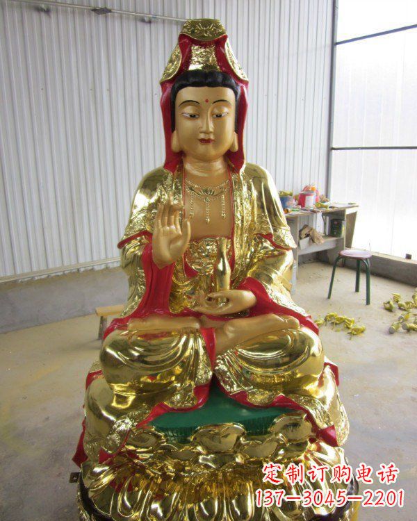 河南彩绘观音菩萨铜雕