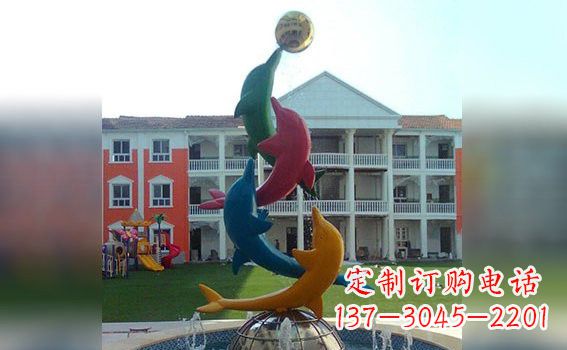 河南彩色不锈钢海豚雕塑海洋动物景观标识