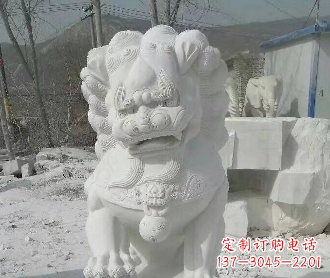 河南狮子雕塑踩绣球石狮子寺庙的独特景观