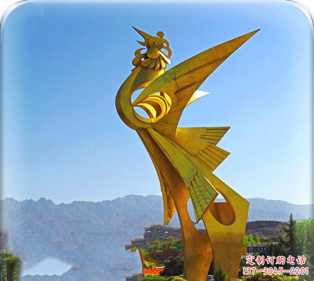 河南城市不锈钢展翅的凤凰景观雕塑