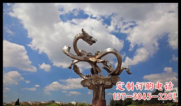 河南城市抽象双龙雕塑