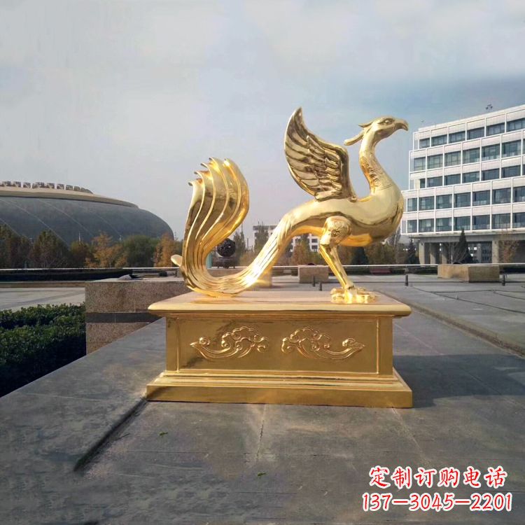 河南城市广场漆金铜雕神鸟朱雀雕塑