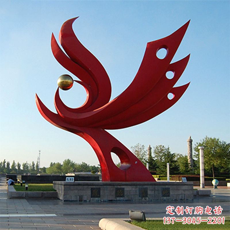 河南精美凤凰雕塑点缀公园园林景观
