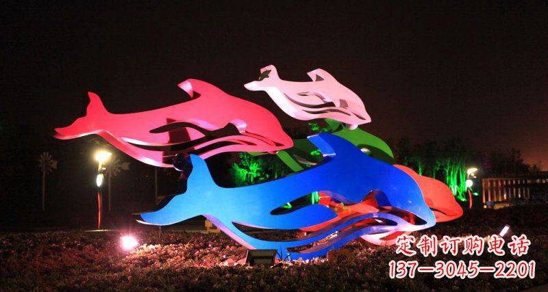河南抽象海豚公园不锈钢雕塑
