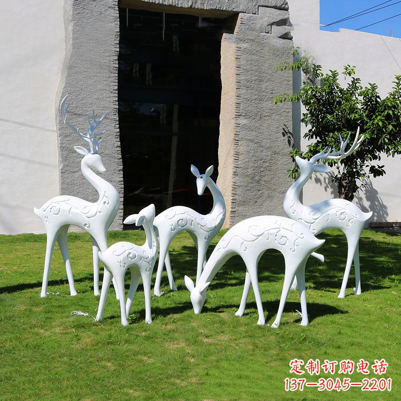 河南抽象鹿玻璃钢雕塑-白色小区园林动物摆件