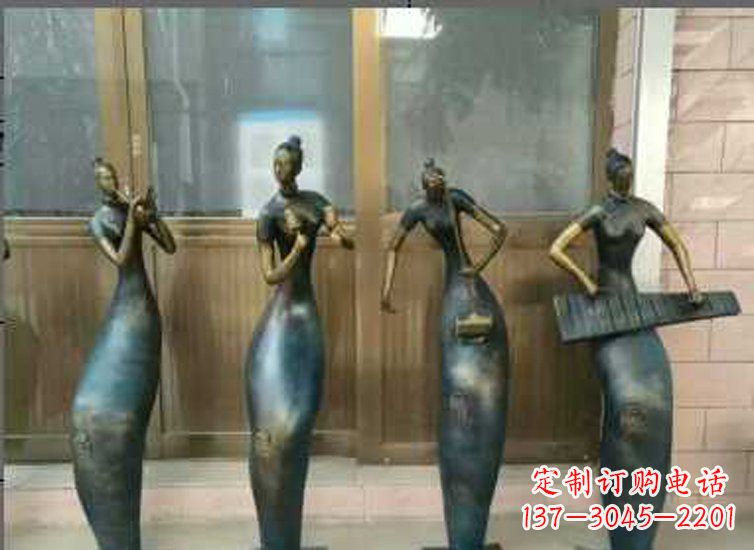 河南抽象女孩演奏乐器铜雕